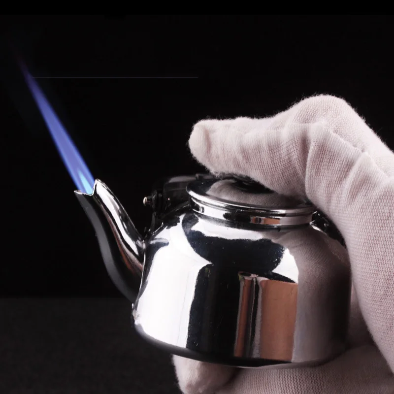 10 шт./партия креативный чайник в форме зажигалки мини газовая струйная металлическая зажигалка для сигарет ветрозащитная зажигалка