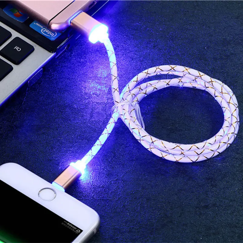 Световой светодио дный Glow Micro USB телефонный кабель для samsung S9 Xiaomi huawei Android 1 м блеск