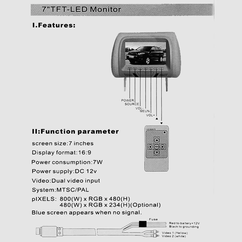 MZORANGE 7 дюймов Автомобильный подголовник монитор TFT-LED экран Подушка монитор с AV USB SD MP5 FM динамик 3 цвета на выбор SH7048-MP5