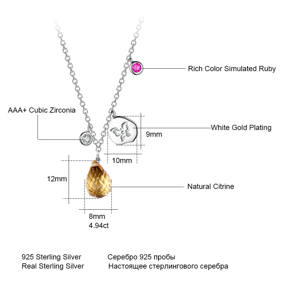 UMCHO 4.94ct капли натуральный цитрин 925 пробы серебряные ожерелья и подвески для женщин рубиновый камень ручной работы ювелирные изделия вечерние подарок