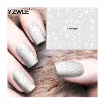 YZWLE 1 Sheet Nail Art Water Transfer Sticker NEW DIY White Flower Design Beauty Decals Nail Art Decorations 8555
