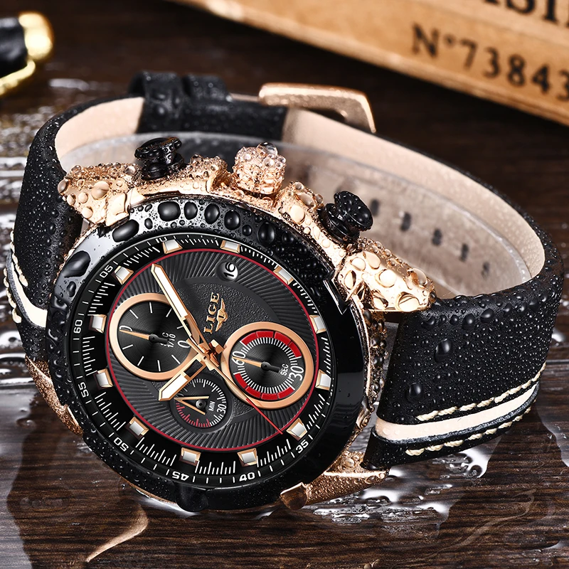 

Relogio Masculino LIGE Watch Men Top Brand Luxury Fashion Sport Quartz Clock Leather Men Watches Gold Business Waterproof Watch