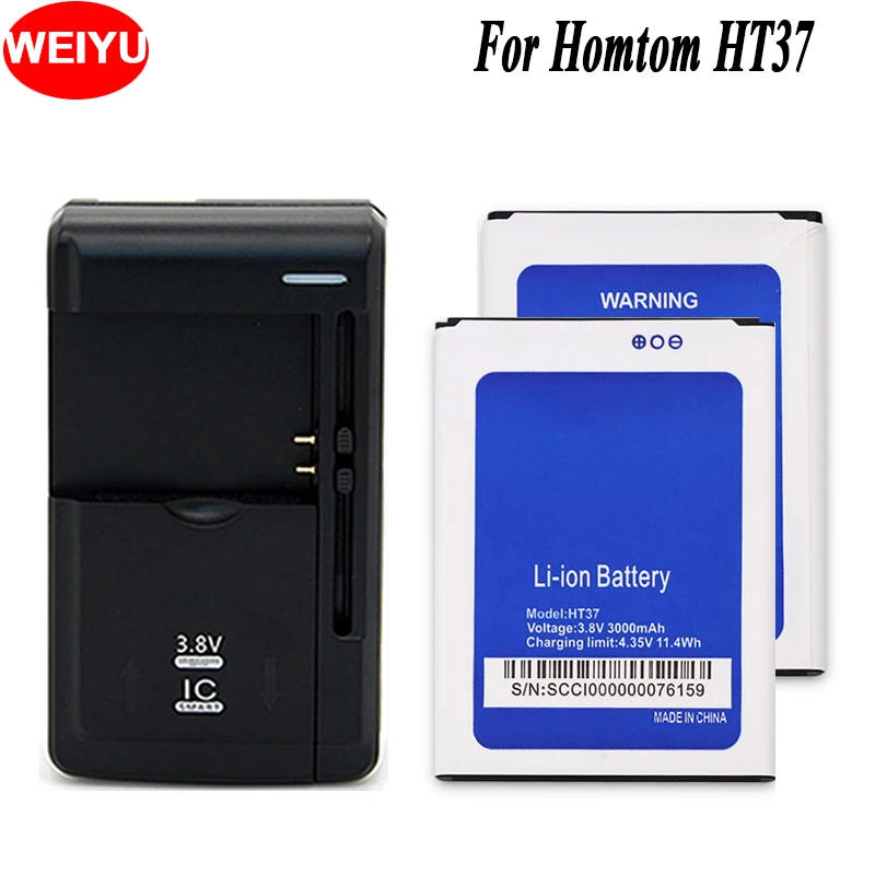 

1LOT=2PC Battery+Universal Charger For Homtom HT37 Phone Battery 3000mAh Hight Capacity For Homtom HT37 pro Batteries