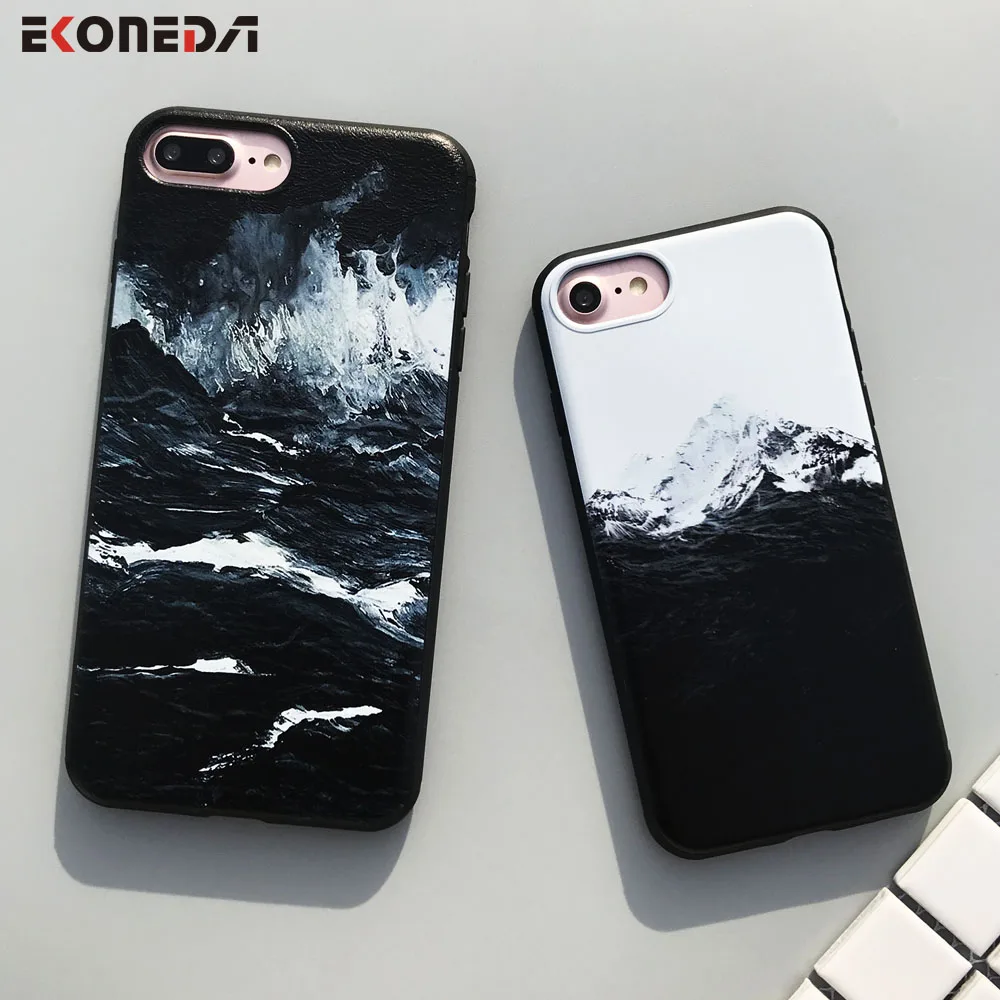 EKONEDA черный чехол ТПУ для iPhone 6 6S Plus чехол силиконовый морская волна Himalaya чехол горы для iPhone 7 8 Plus X XR XS Max чехол