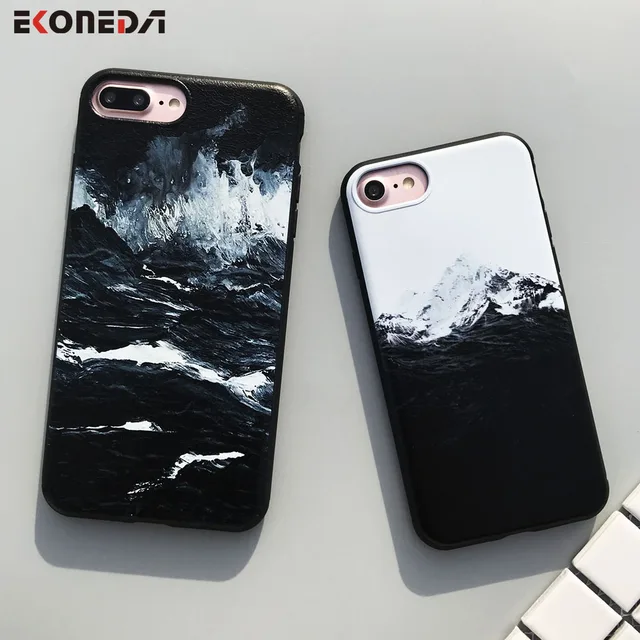 Cheap EKONEDA Black TPU Case For iPhone 6 6S Plus Case Silicone Sea Wave Himalaya Mountain Cover For iPhone 7 7 Plus 8 8 Plus X Case
