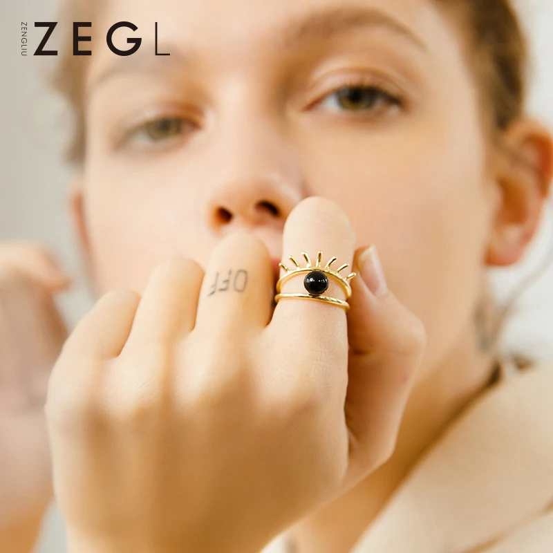 

ZEGL black beads ring index ring opening decorative ail finger ring female