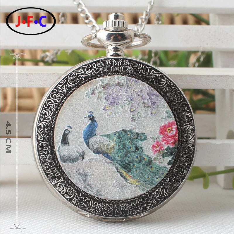 New pattern Peacock quartz pocket Watch Young men and women Watch Student Birthday gift table pocket watch chain DS300 2016 aladdin and the magic lamp watch the young men and women fashion quartz pocket watch table birthday gift ds262