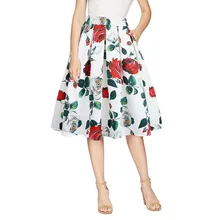 YuooMuoo/женские юбки, летняя плиссированная повседневная юбка с цветочным принтом, Юбки До Колена, большие размеры, Faldas Mujer Moda Jupe Femme