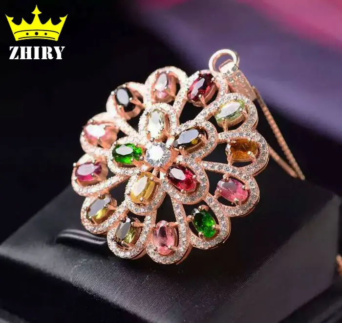 

Women Natural Tourmaline Gems Pendant Necklace Genuine 925 Sterling Silver Precious Stone Fine Jewelry