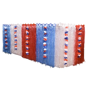 

276x75CM Hawaiian Party Table Skirt Plastic Desk Skirt With Flower Garland For Summer Beach Party Decoration