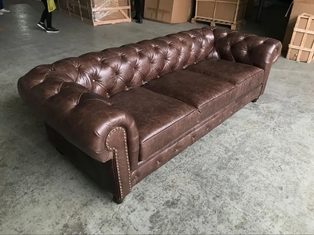 Современный Кожаный Диван Честерфилд для антикварного стиля Кожаный диван с верхним зерном итальянская кожа