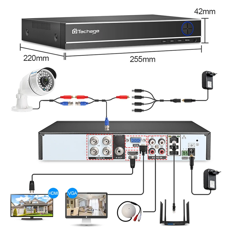  Techage CCTV Camera System 4CH 1080P 2MP AHD Security Camera DVR Kit IP66 Waterproof Outdoor Home V - 32825698436