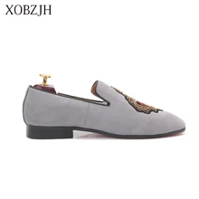 XOBZJH 2019 New Men Dress Shoes Handmade Leisure Style Wedding Party Shoes Men Flats Leather gray Loafers Shoes Size Shoes mabaiwan 2018 new fashion handmade men shoes slipper leather loafers dress wedding shoes men party slip on flats plus size 38 46