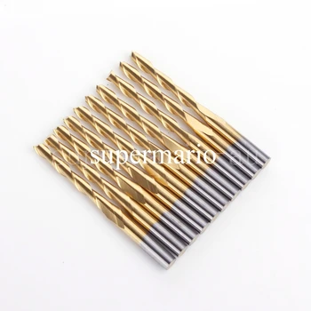

10x 1/8'' Titanium N2 Coated Carbide CNC Double Two Flute Spiral Bits 2.5mm x22mm