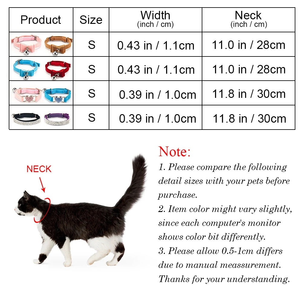 Solid Collar For Cats Necklace Kitten Velvet Cat Collars Bell Adjustable Pink Pet Products Small Collars For Dogs Cat  (8)