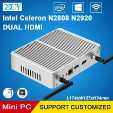 XCY мини-ПК Celeron N2920 N2808 Двухъядерные безвентиляторный Micro настольный компьютер Dual HDMI WIFI 6USB Windows10 HTPC неттоп