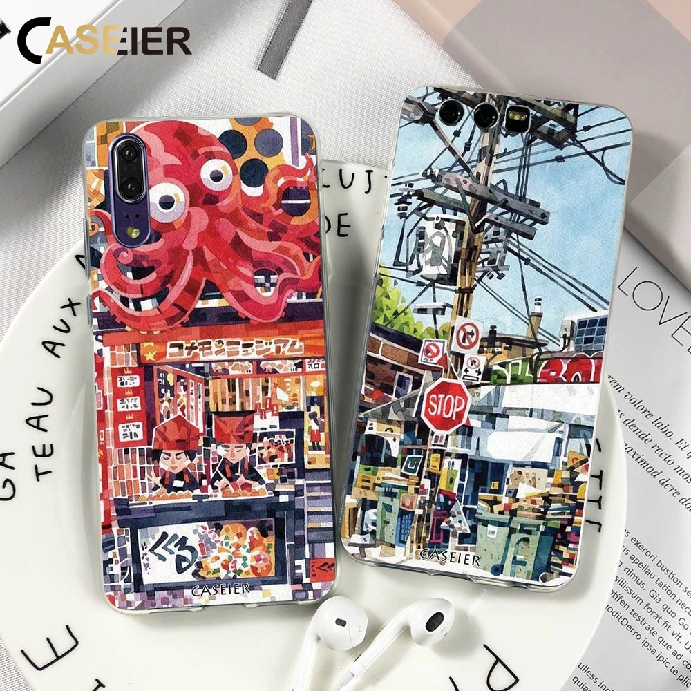 CASEIER Роскошный чехол для телефона Huawei Honor 8 9 10 Lite японский мультяшный элемент P8 P9 P10