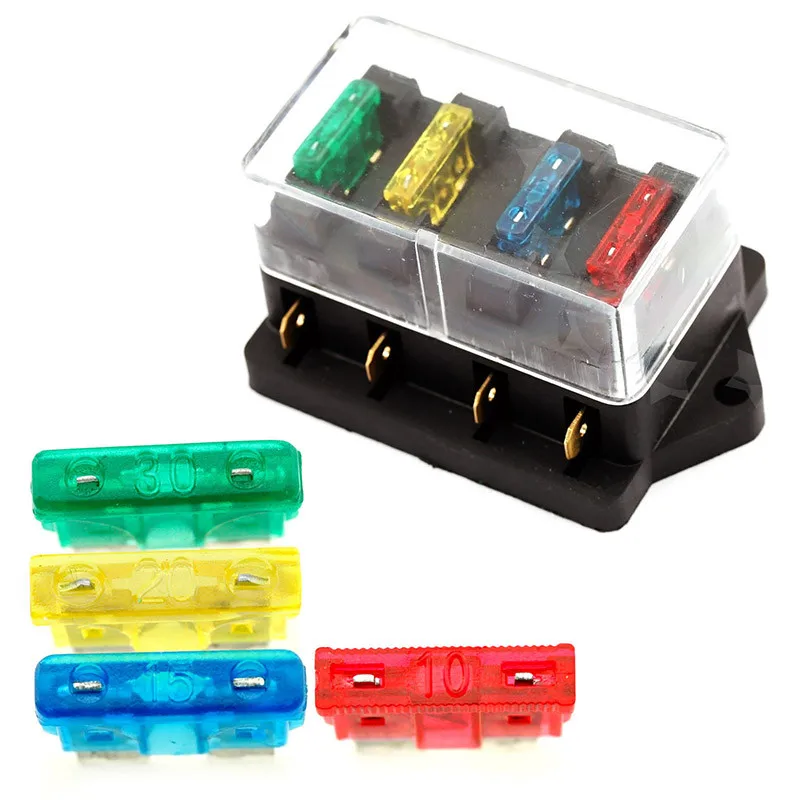 

Good Quality 12V/24V 4 Way Car Truck Auto Blade Fuse Box Holder Circuit Standard ATO +4X Fuse