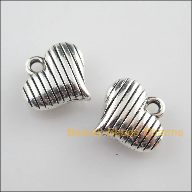 

10 New Pendants 3D Heart Tibetan Silver Color Charms 14.5mm