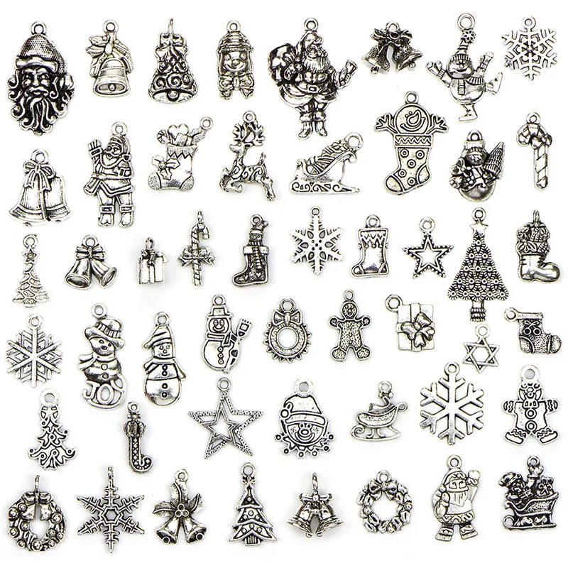 

Mix Antique Silver Christmas Tree Santa Snowflake Halloween Ghost Charm Pendants DIY Nekclace Bracelet Jewelry 10pcs/20pcs/50Pcs