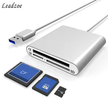 Leadzoe Алюминий USB 3,0 Портативный кард-ридер с 3 отделениями флэш-памяти кард-ридер для CF/SD/TF/микро SD/MD/MMC/SDHC/SDXC флэш-карты