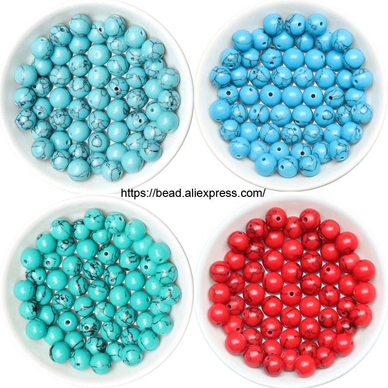 

Free Shipping Natural Stone Colorful Chinese Turquoises Round Loose Beads Pick 4 Color and Size for handmade Jewelry Making DIY