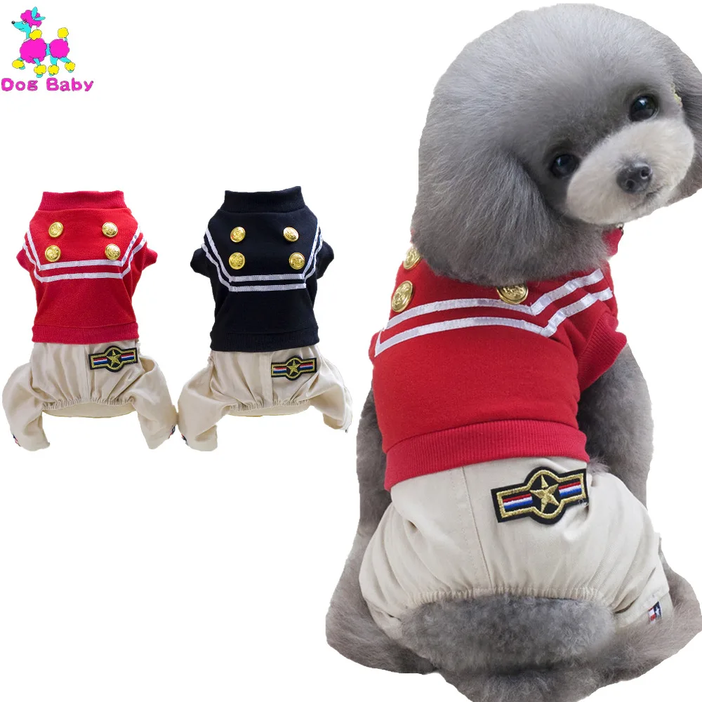

DOGBABY Dog Coat Spring Autumn Cotton Pets Clothing England Style Dog Apparel Cool Police Four Legs Clothes For Yorkshire Teddy