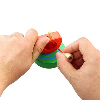 

Wooden Handle Pull Gyro Classical Traditional Children Wooden Puzzle Multicolored Gyro Toys