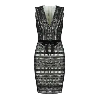 

Newest Summer Bandage Dress Women Celebrity Party Black Sleeveless V-Neck Sexy Night Out Lace Dress Women Vestidos Wholesale