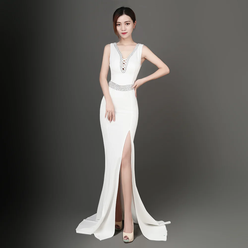 

Women Wedding Sexy Party Dress Female Mesh White Host Evening Elegant Bodycon Dresses Womens Club Wear Long Clothes Vestidos