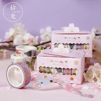 

1box Washi Paper Tape Backlighting Cherry Series Scrapbooking Stickers Diary DIY Bronzing Decoration Sticker