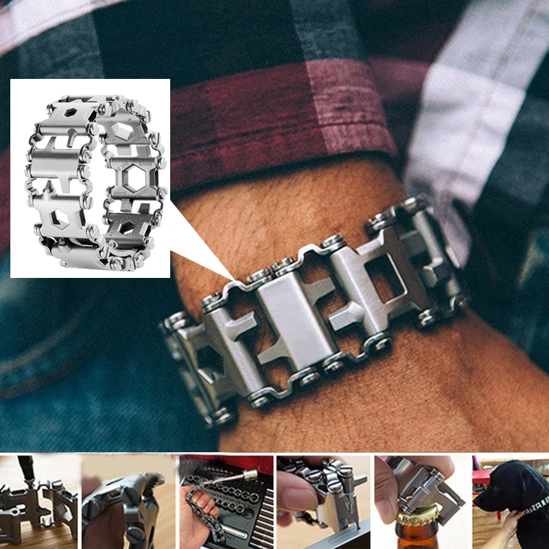 

Men's EDC Stainless Steel bracelet Outdoor 29 Kinds Of Multi Tool bracelets Portable Tools Camping Survival Screwdriver Cutting