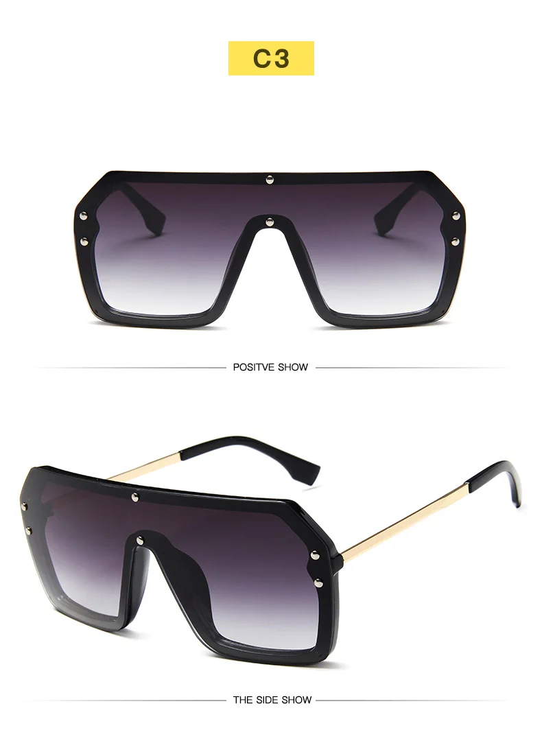 Red Black Oversized Square Sunglasses Men New 2019 One Piece Lens Big Frame Sun glasses For Women UV400 Silver Mirror