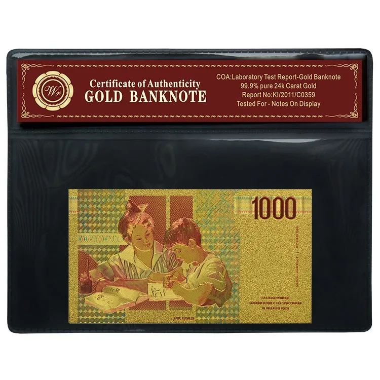 24 KT золото и серебро и бронза Италия итальянский 1000 банкноты хороший подарок с держателем