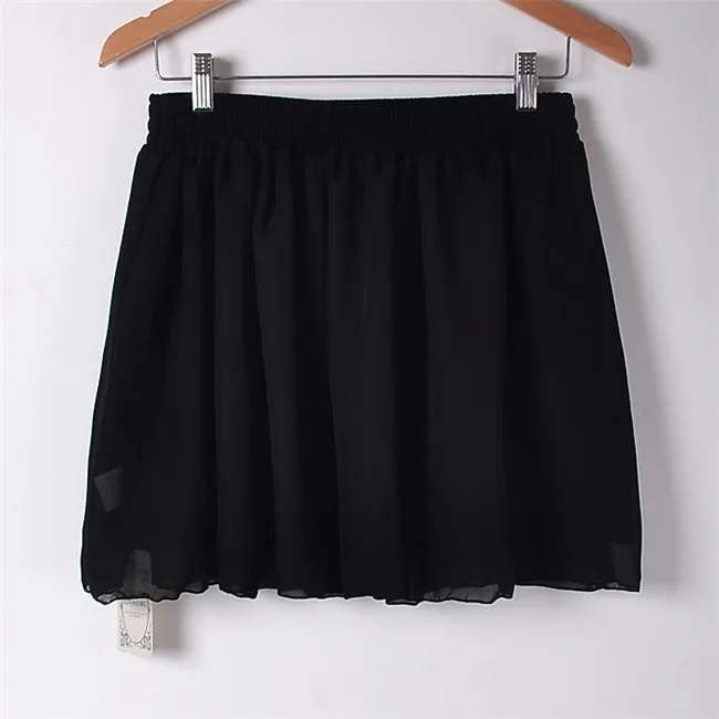 Женские юбки с высокой талией, 17 цветов, летняя пышная мини-юбка с оборками, короткая плиссированная юбка, Двухслойное бальное платье, шифоновая юбка - Цвет: W00234 black
