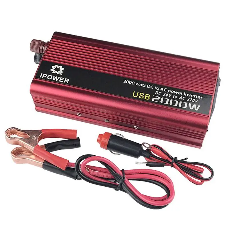 

Dual USB 2000W 2000 Watt Portable Car Power Inverter Charger Converter Adapter DC 12V/24V to AC 110V/220V Modified Sine Wave