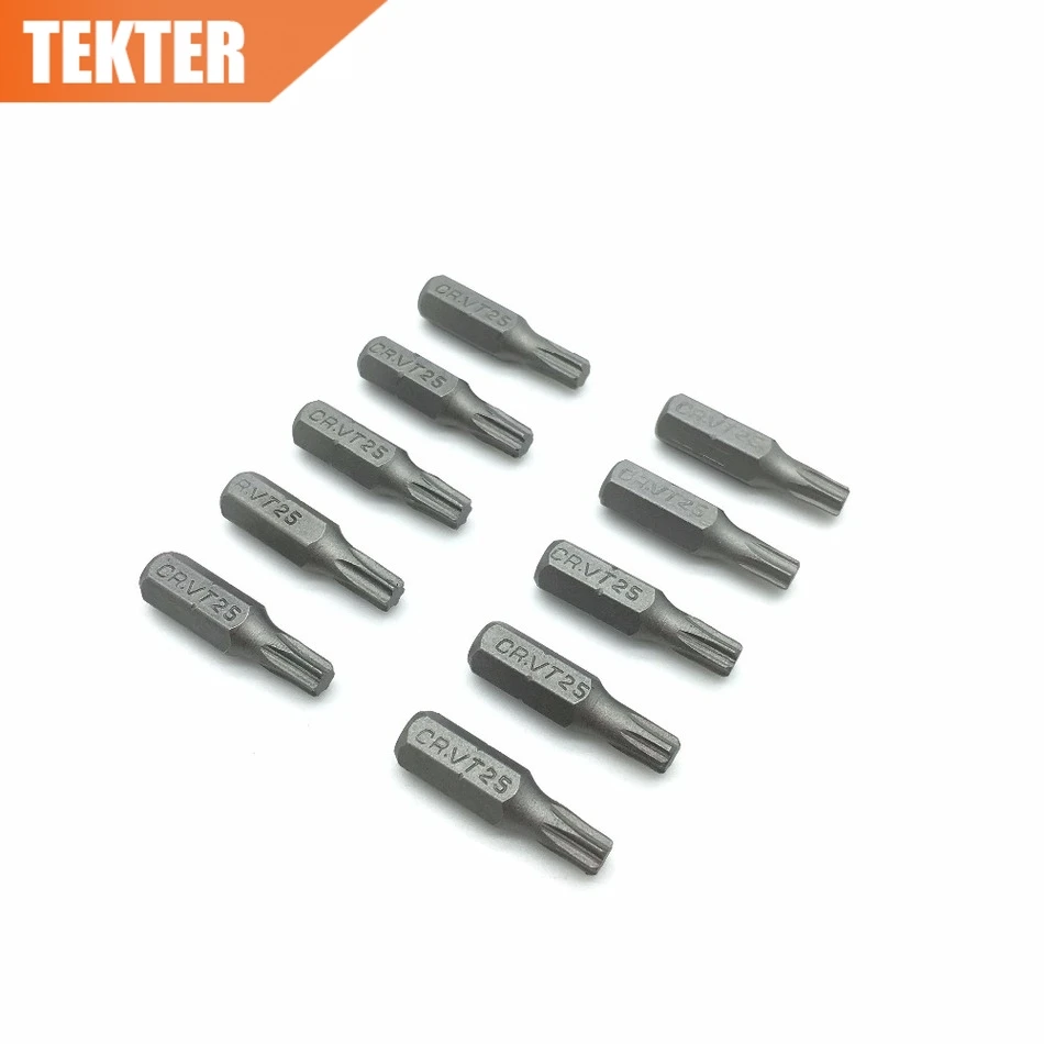 TEKTER 10 шт. хром ванадиевой Cr v стали Torx отвертка Биты T25 25 мм шестигранный хвостовик