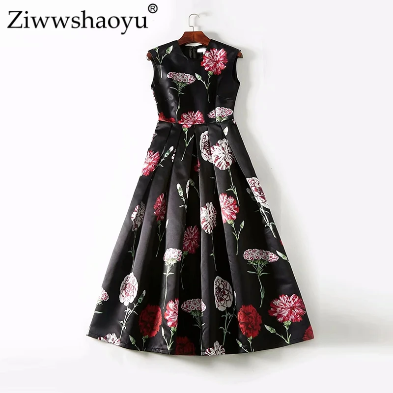 

Ziwwshaoyu Elegant Print dresses O-Neck Draped temperament Slim Party dress Spring and summer new women's Custom 5XL