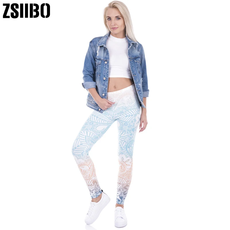 

ZSIIBO Brand Hot Sales Leggings Mandala Mint Print Fitness legging Pants High Elasticity Leggins Leggings punk Trouser for women