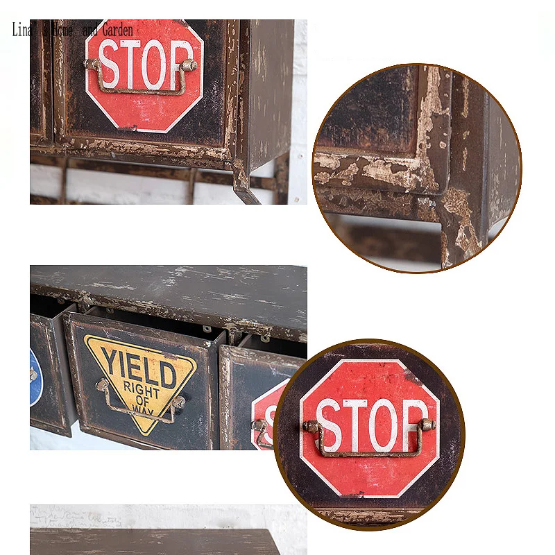loft industrial retro metal vintage wall shelf with drawers (6)