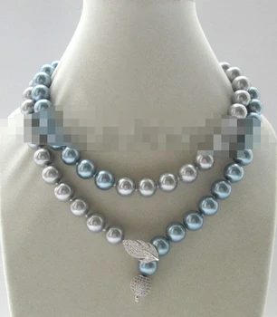 

02686 perfect round gray & dark gray south sea shell pearl necklace