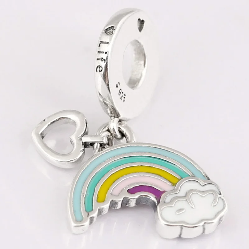 

New Enamel Rainbow Of Love Heart Engraved Life Pendant Beads Fit Pandora Bracelet Diy Jewelry 925 Sterling Silver Bead Charm