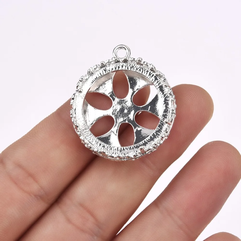Round Hollow Pendant Cabochon Setting 20mm Bezel Cameo Blank Base Silver Plated (5)