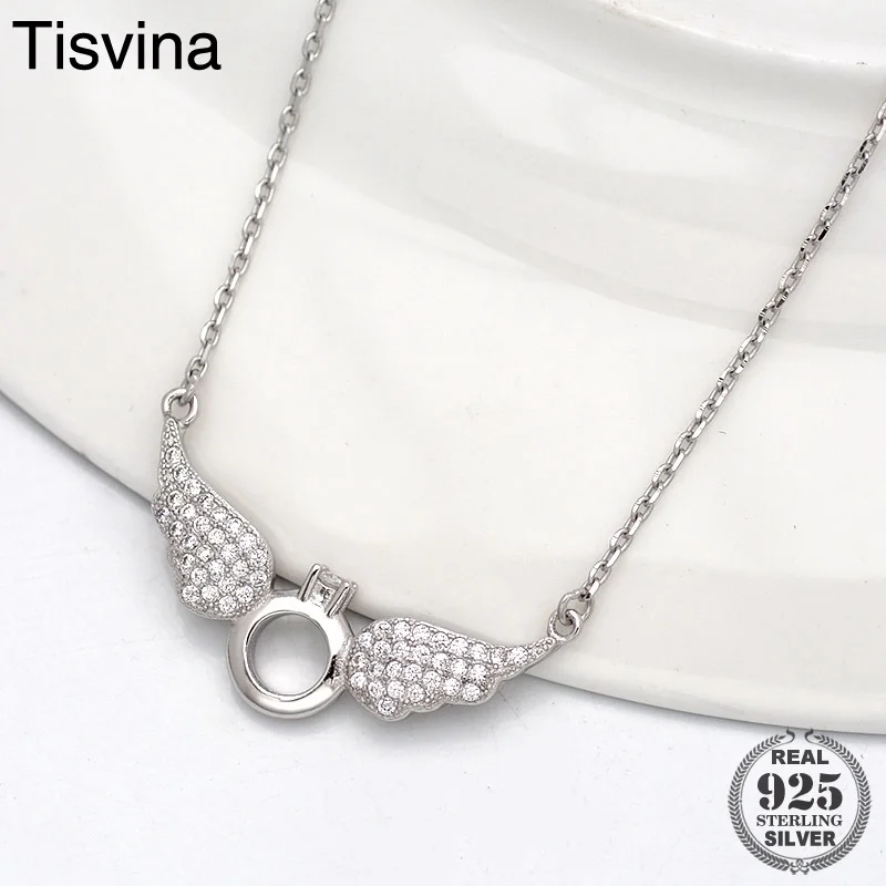 

Tisvina New Wing Chain Necklace for women 925 Sterling Silver With High quality Cubic Zircon Lady Choker Pendant Necklaces