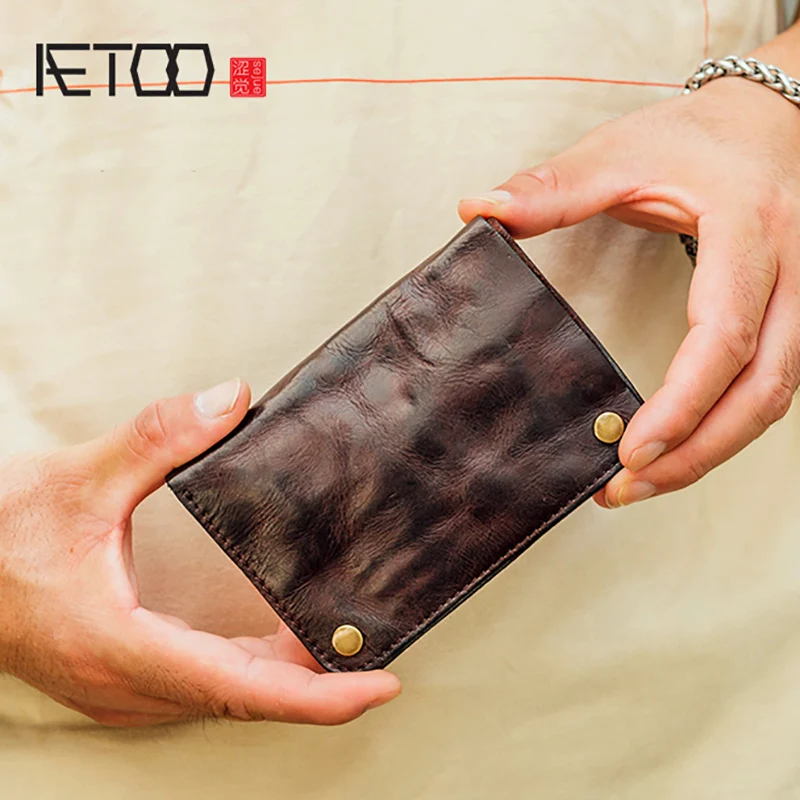 AETOO Handmade wallet male leather retro make old vertical wallet men's short retro wallet
