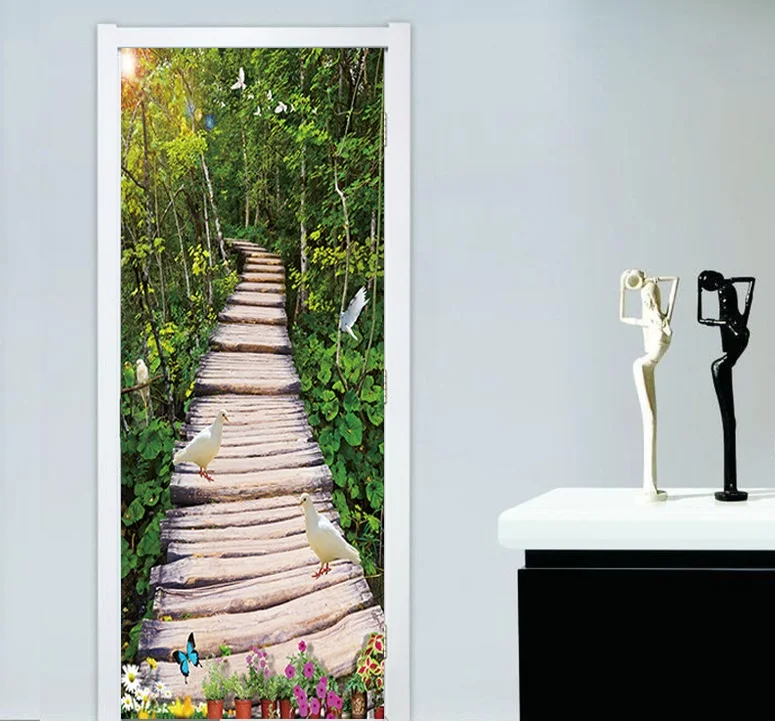 

Rural Roads Forest Floral Door Wall Sticker Classic Door - Peel & Stick Repositionable Fabric Mural