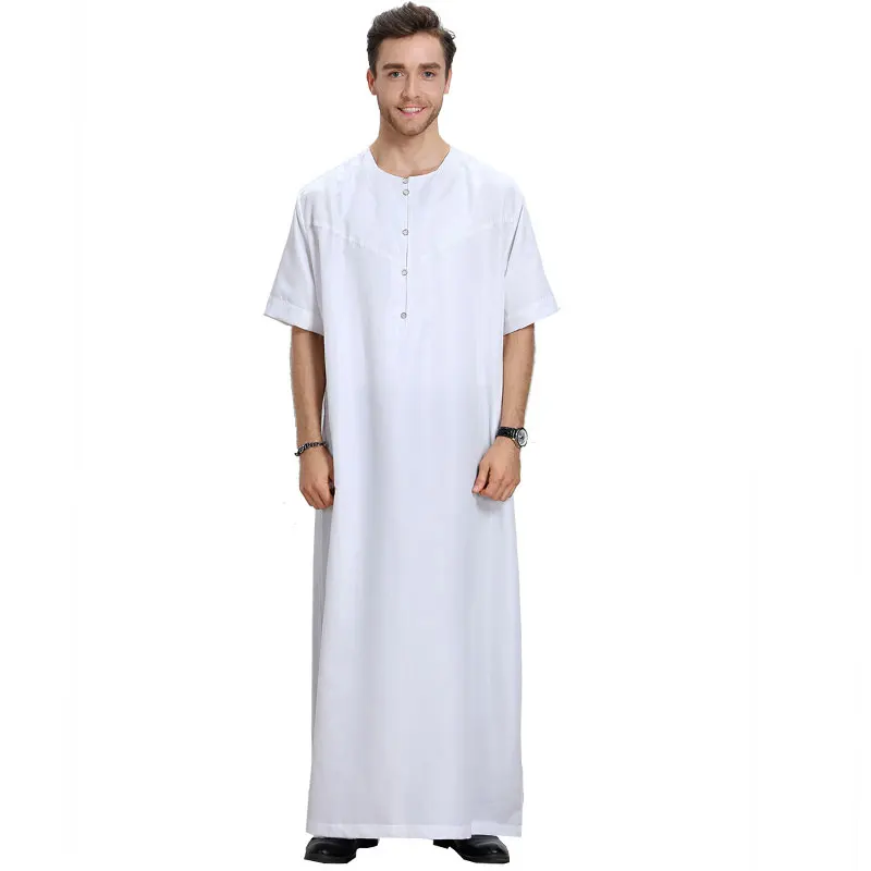 2021 мусульманская Мода для мужчин Исламская ткань Jubah Thobe халаты кафтан Кнопка