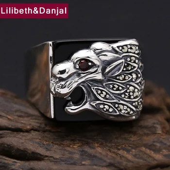 

2017 Thailand Vintage Punk Rock Ring 100% Real 925 sterling Thai silver Men Domineering lion Ring Gift Fashion fine jewelry FR18