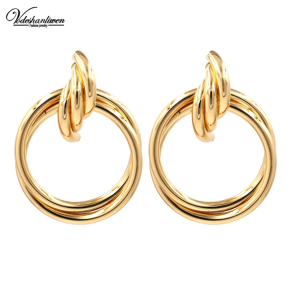 Vodeshanliwen New Gold Metal Round Stud Earrings For Women Hot Sale Vintage Statement Big Fashion Jewelry wholesale | Украшения и