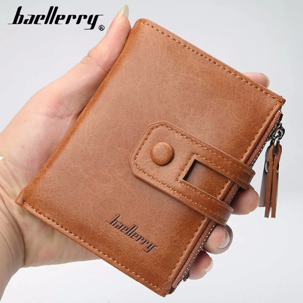 2019 Baellerry الرجال محافظ جلد مزدوجة سستة حامل بطاقة قصيرة الذكور محفظة عملة جيب خمر العلامة التجارية عالية كيلتي الرجال محافظ